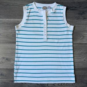 Vintage Picket and Post Teal Striped Henley Tank Top - Size Small